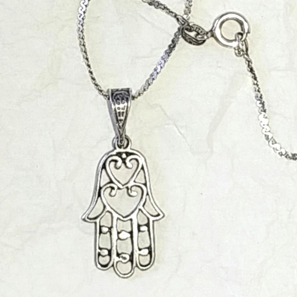 STERLING SILVER HAMSA PENDANT CHARM on 14" CHAIN - Picture 6 of 6
